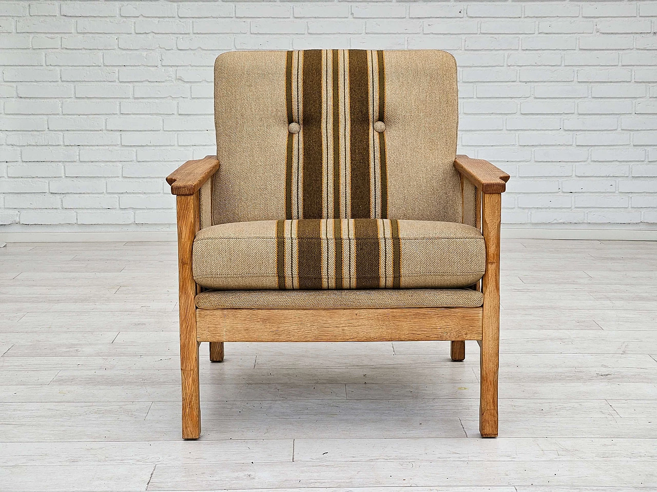 Pair of Danish oak and wool armchairs, 1970s 7