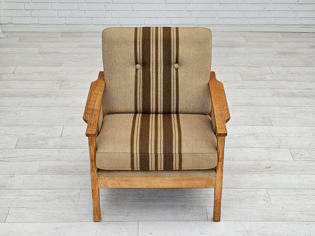 Pair of Danish oak and wool armchairs, 1970s 8