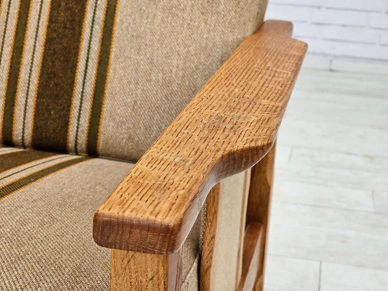 Pair of Danish oak and wool armchairs, 1970s 9