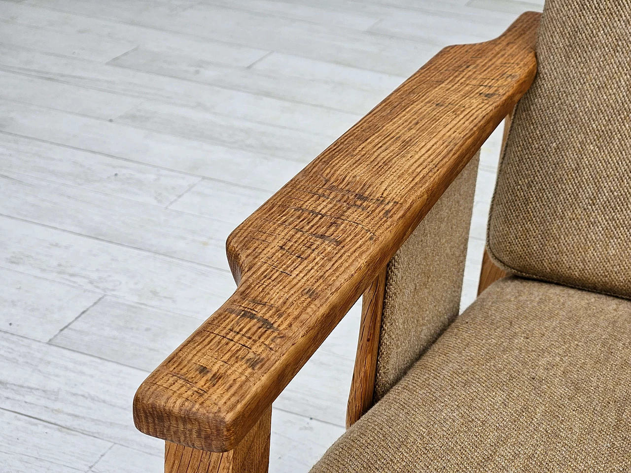 Pair of Danish oak and wool armchairs, 1970s 10