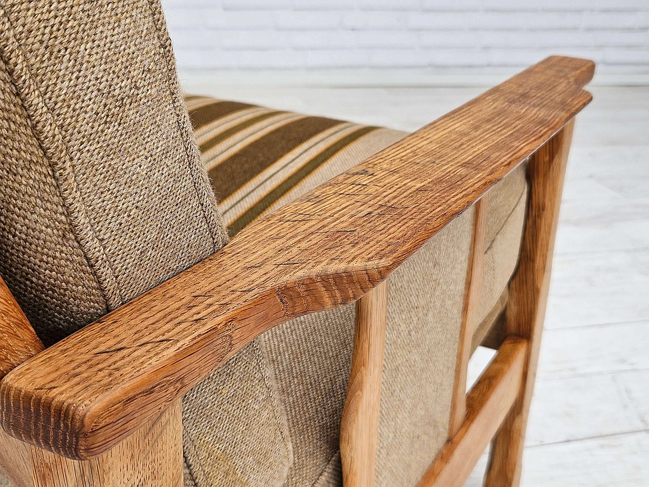 Pair of Danish oak and wool armchairs, 1970s 12
