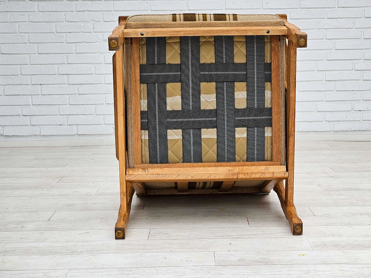 Pair of Danish oak and wool armchairs, 1970s 16
