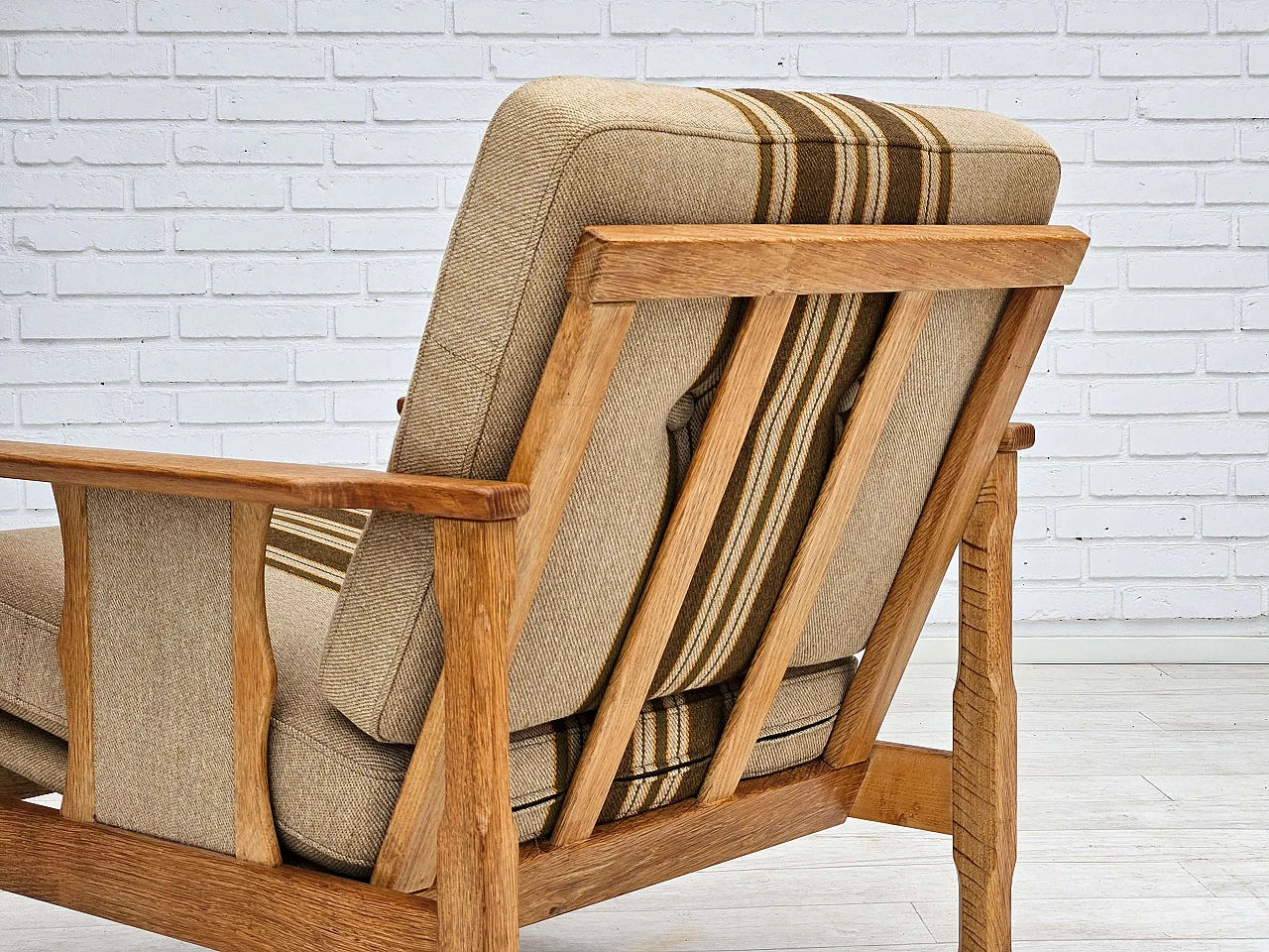Pair of Danish oak and wool armchairs, 1970s 17