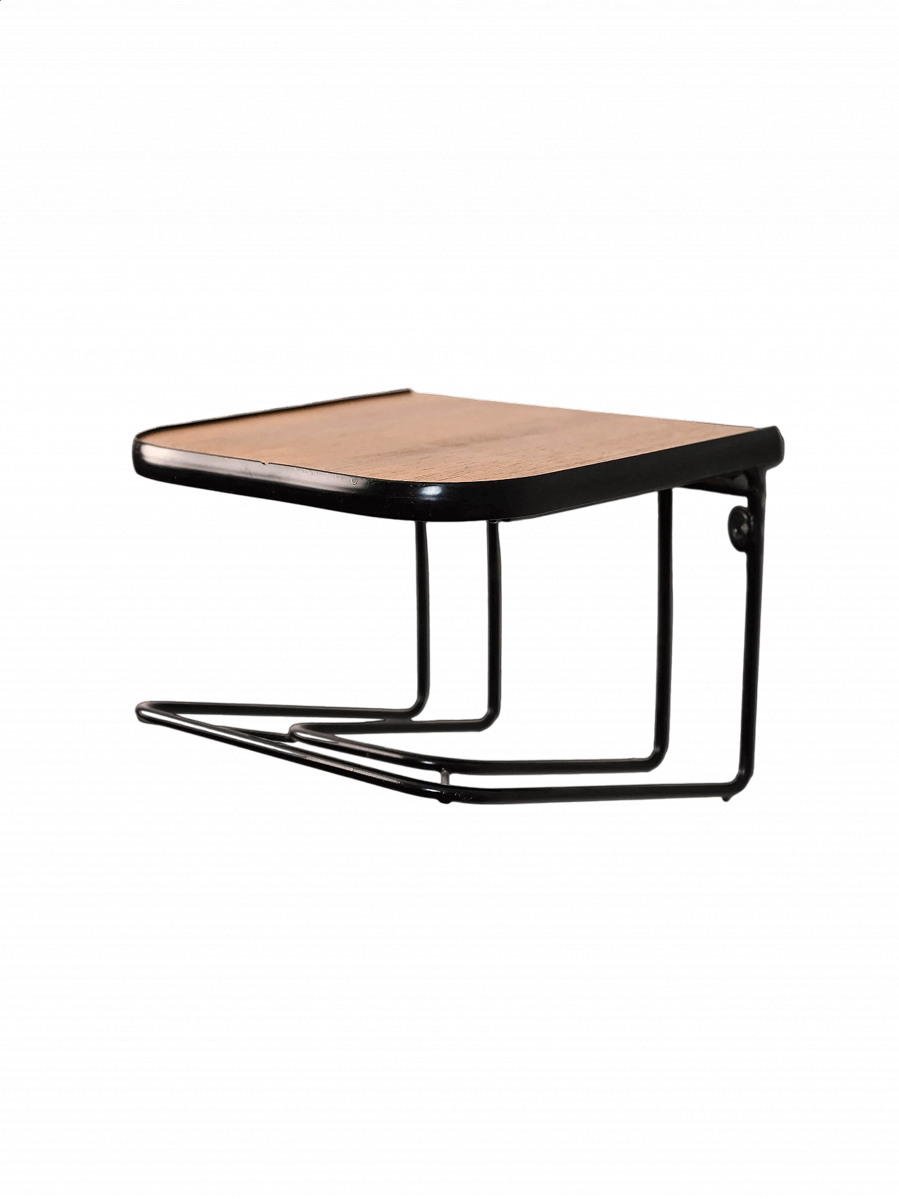 Scandinavian black metal hanging bedside table with teak top, 1960s 7