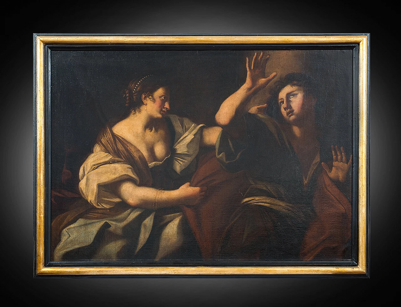 Giuseppe e la moglie di Putifarre, dipinto a olio su tela, '600 1