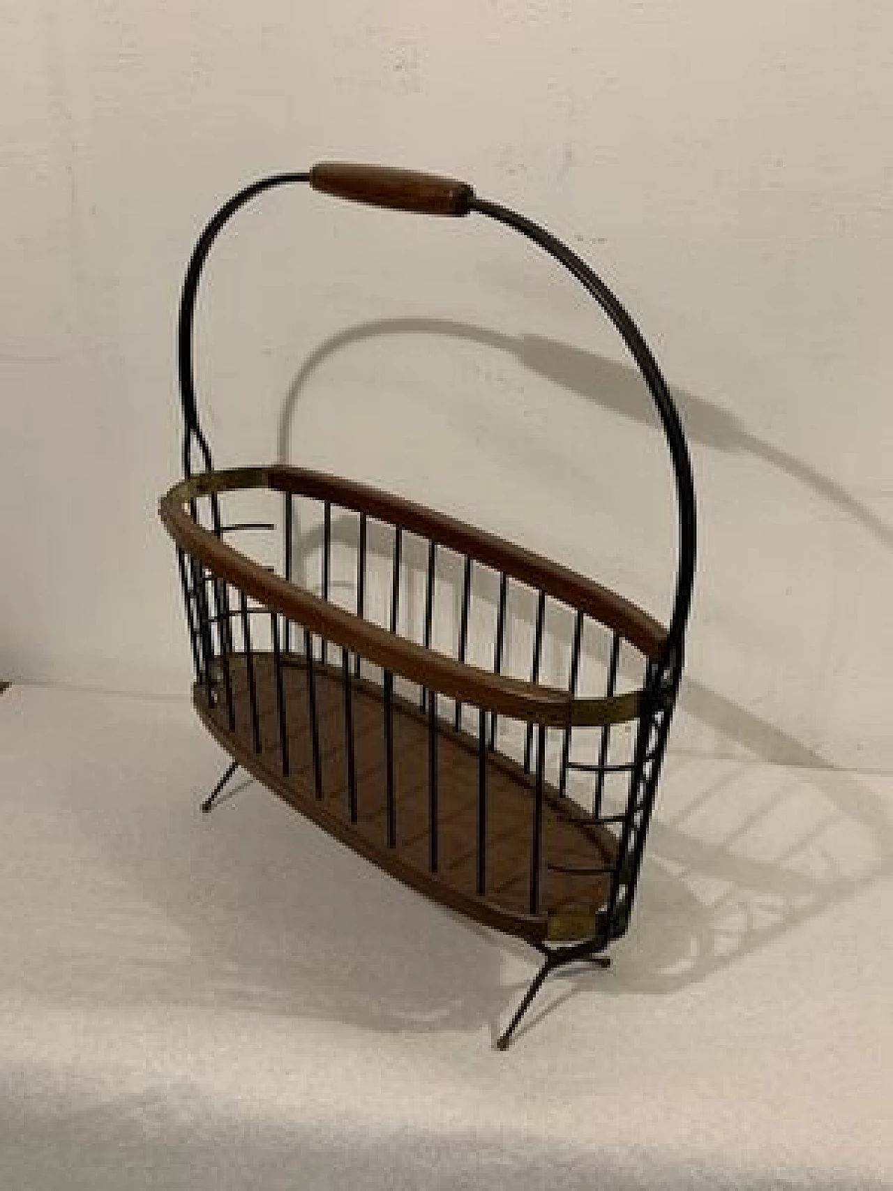 Teak, metal and brass magazine rack, 1960s 13