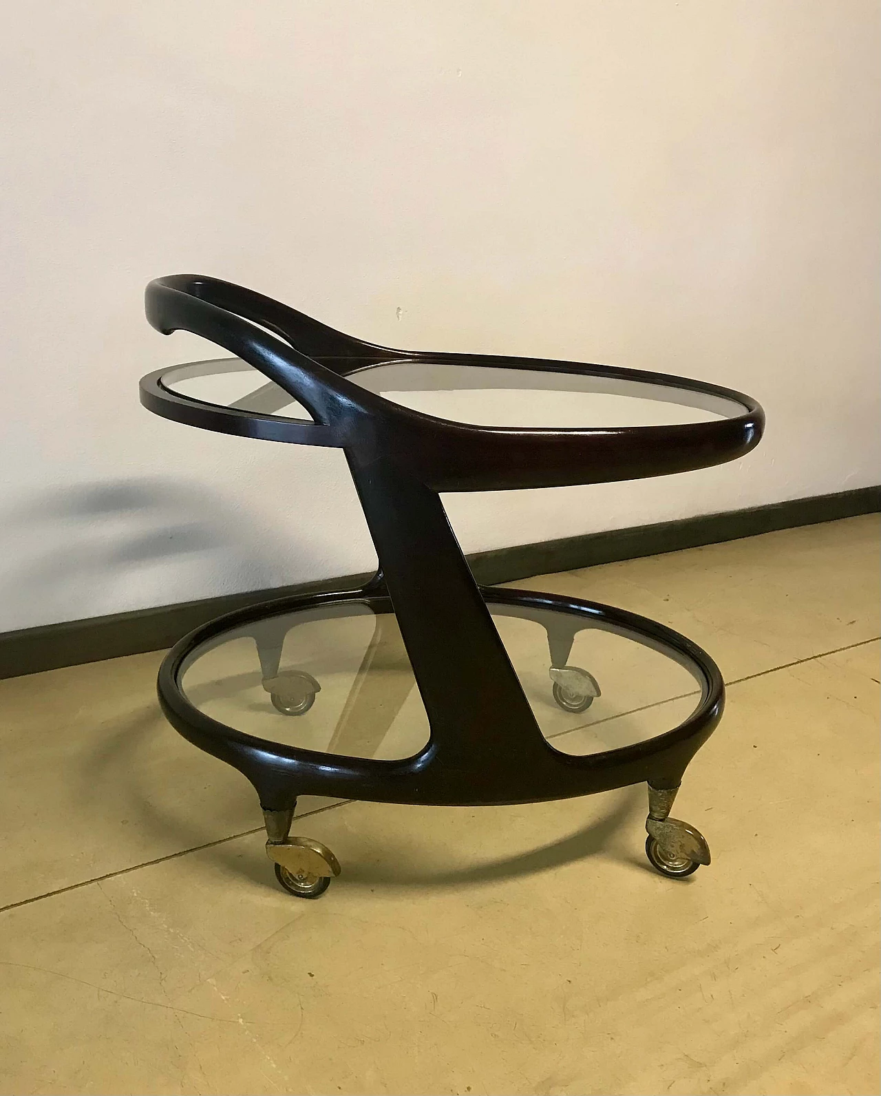 Wood and crystal bar cart by Cesare Lacca, 1950s 8