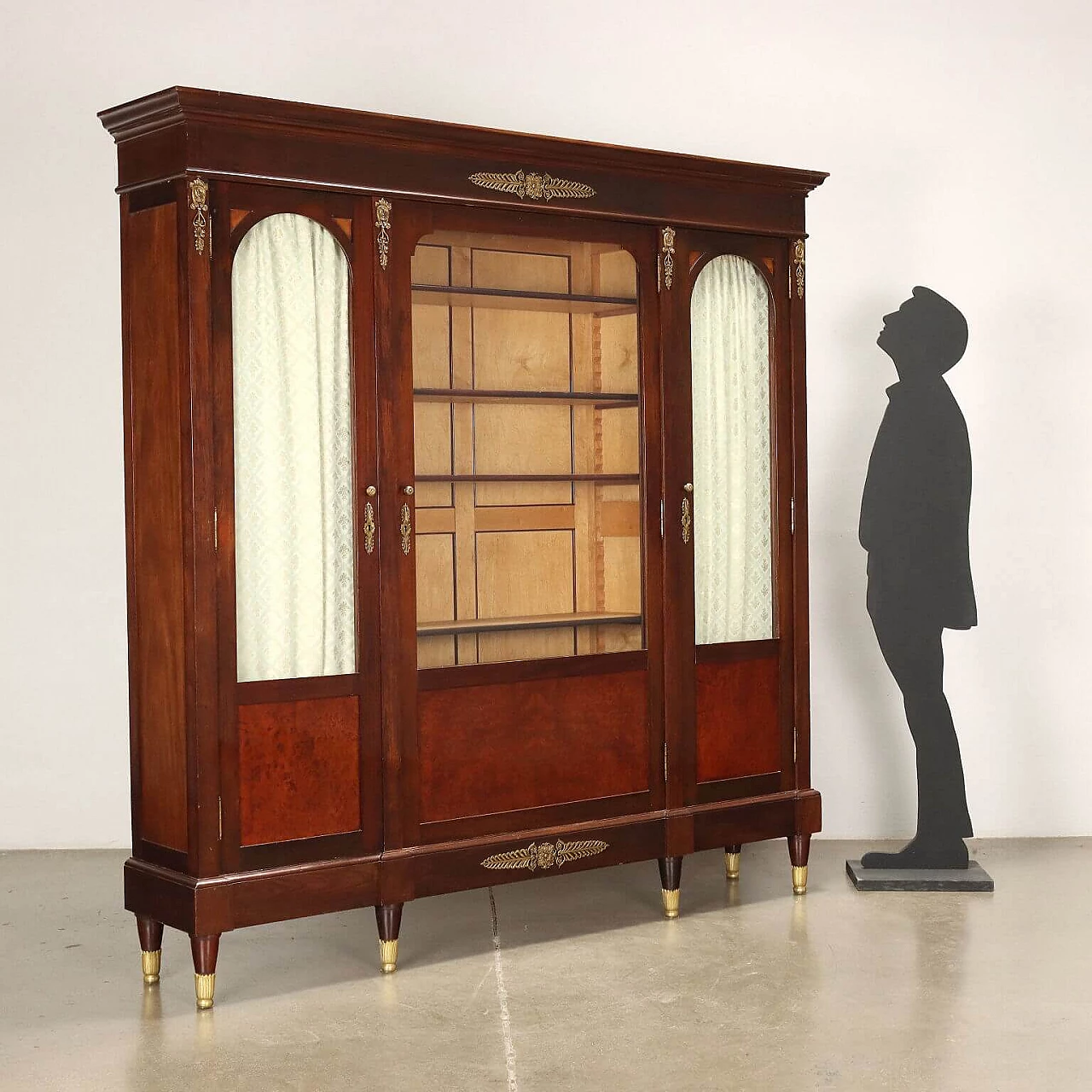 Wood bookcase with glass doors and gilded metal details 2