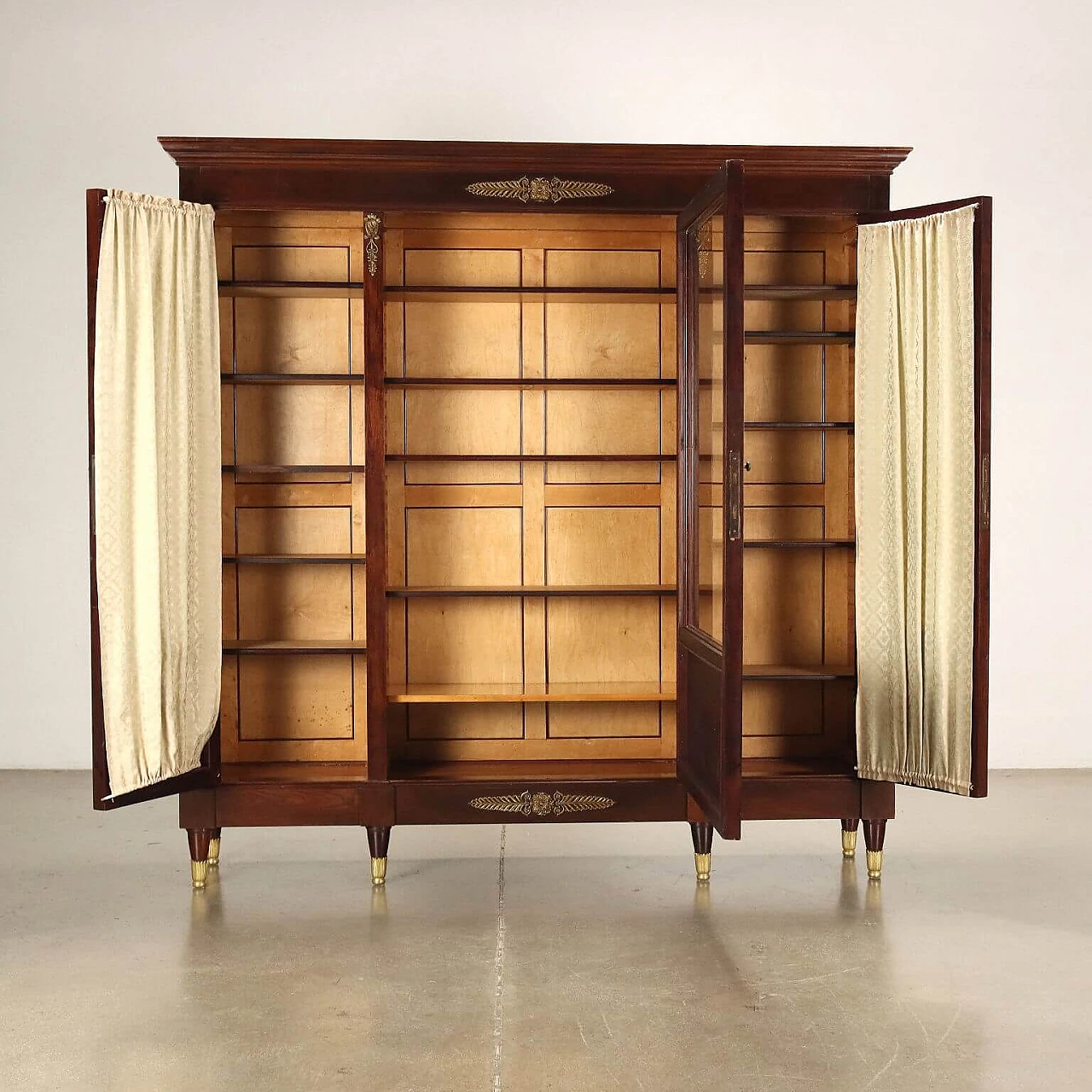Wood bookcase with glass doors and gilded metal details 3