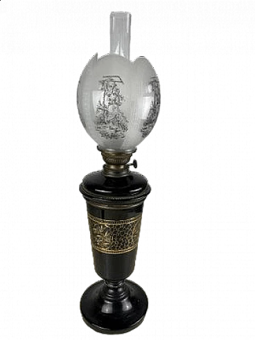 Lampada da tavolo ad olio in ceramica, bronzo e vetro, anni '30