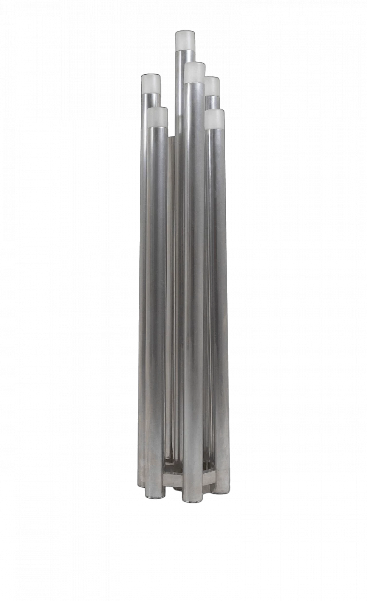 Lampada da terra a sette luci in metallo cromato e vetro satinato, anni '70 11