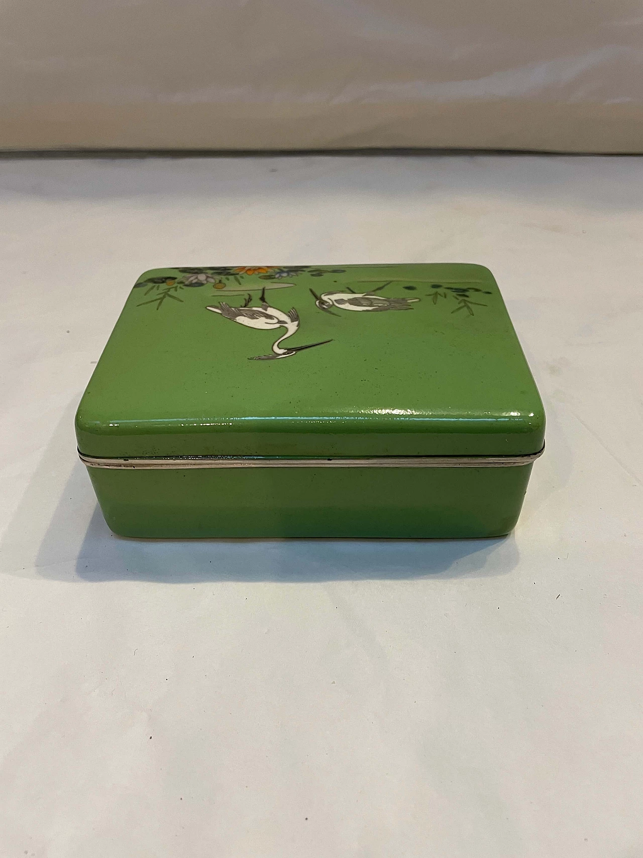 Scatola giapponese in metallo smaltato cloisonné con aironi, '800 6