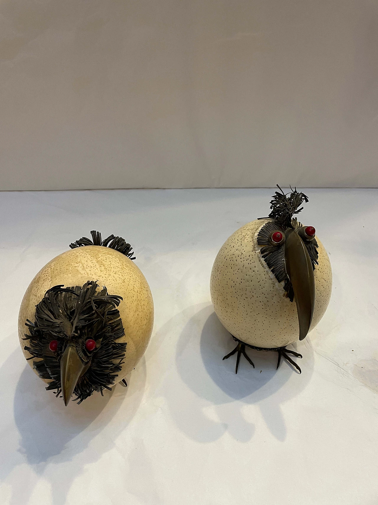 Ostrich eggs depicting caricature birds, late 1800s 2