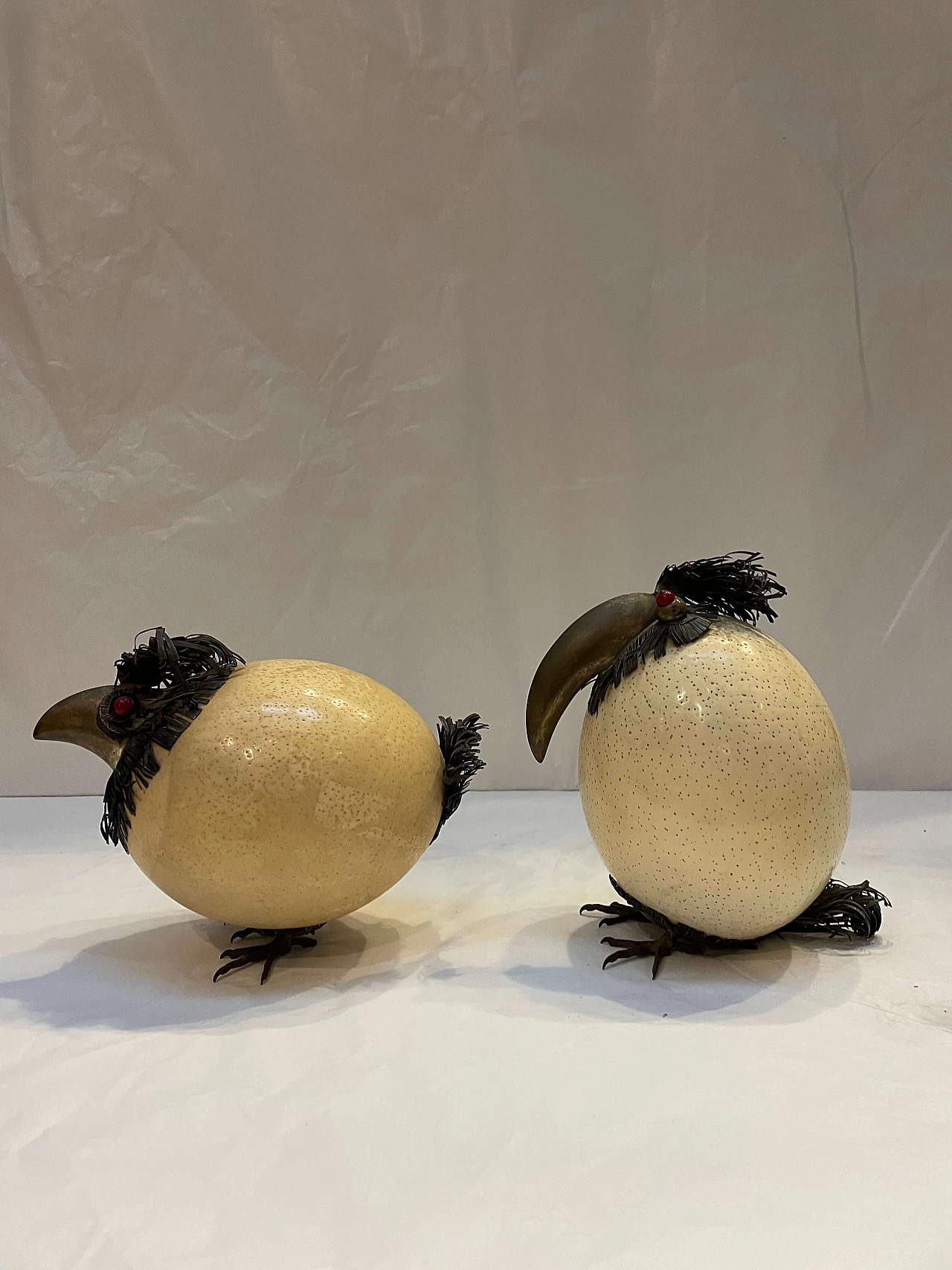 Ostrich eggs depicting caricature birds, late 1800s 5