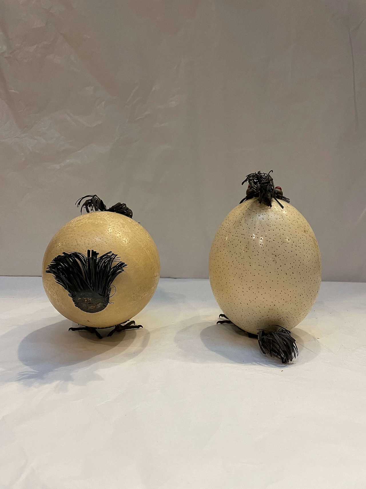 Ostrich eggs depicting caricature birds, late 1800s 6