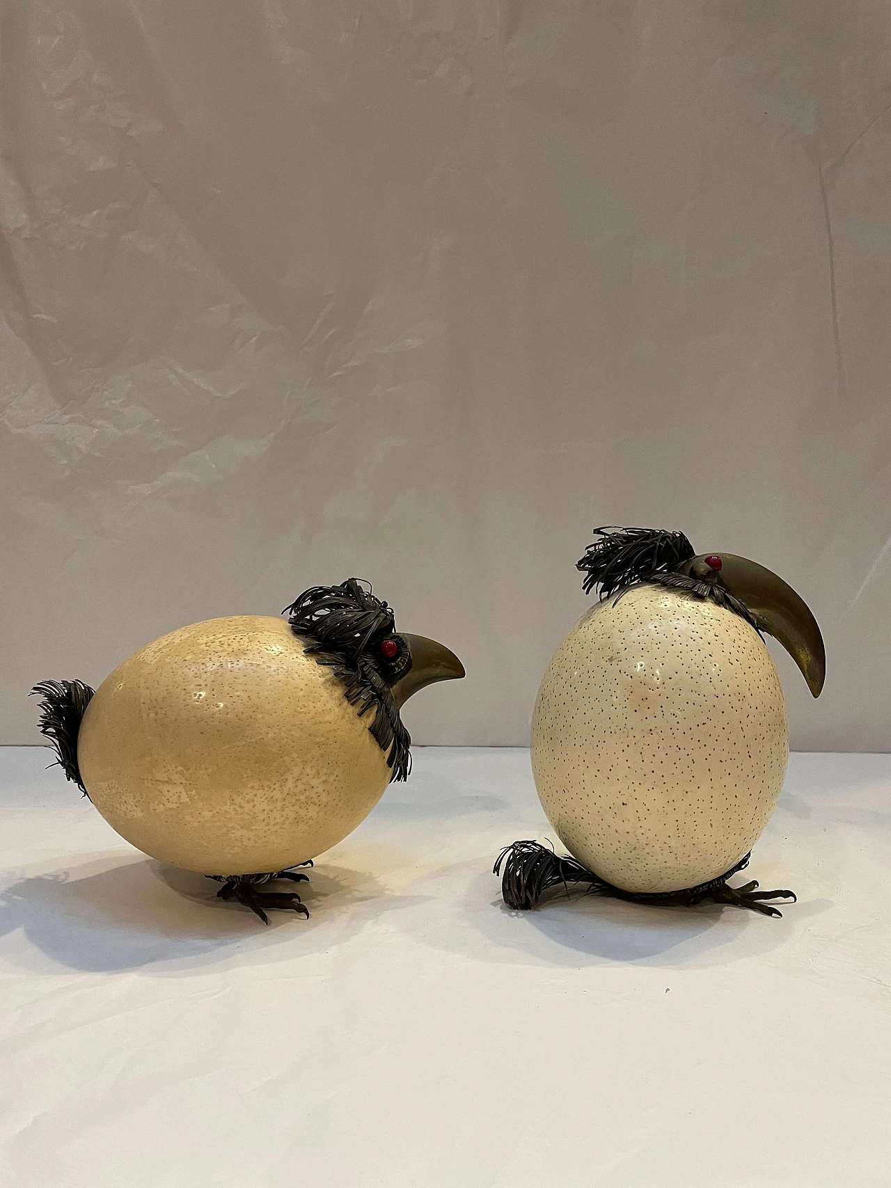Ostrich eggs depicting caricature birds, late 1800s 7