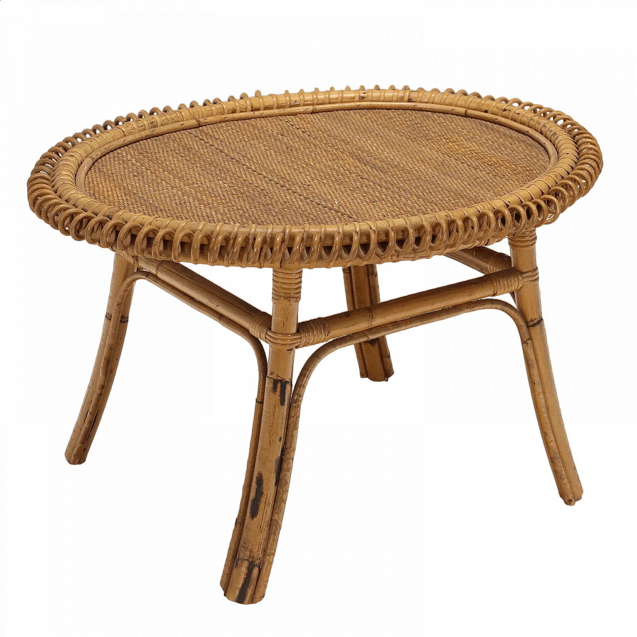 Tavolino in bambù con piano in corda intrecciata, anni '60 8