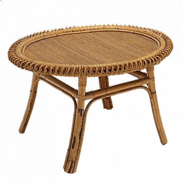 Tavolino in bambù con piano in corda intrecciata, anni '60