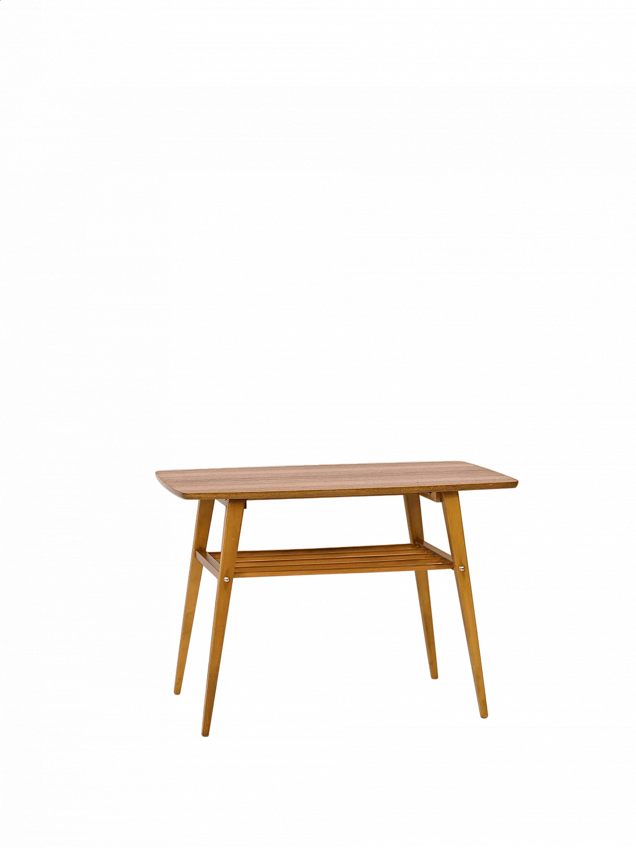 Teak coffee table with magazine rack and tapered legs, 1960s 6