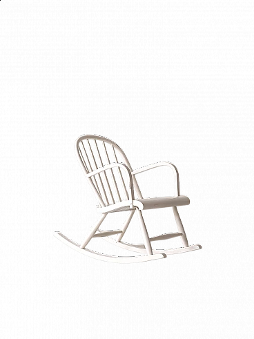 Scandinavian white painted wood rocking chair, 1960s