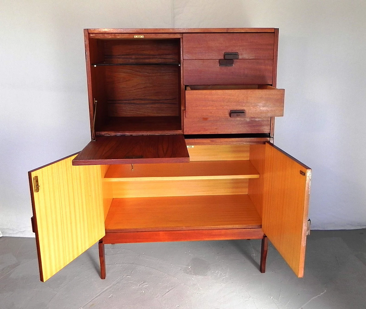 Mahogany-covered plywood modular sideboard, 1960s 4