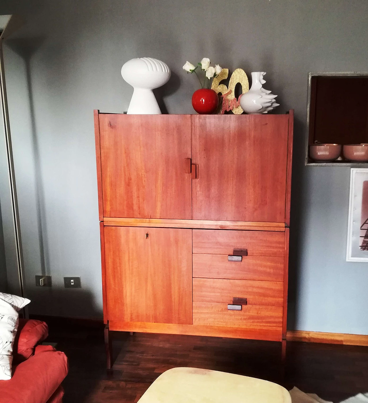 Mahogany-covered plywood modular sideboard, 1960s 8