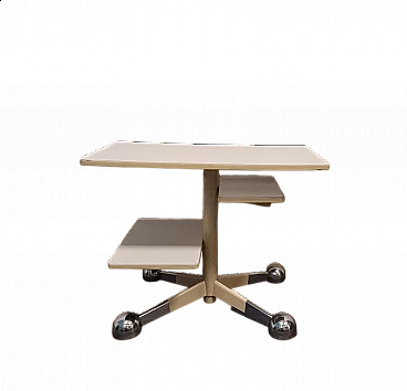 Tavolino in acciaio laccato e formica con ruote di Allegri Parma Bianco, anni '70