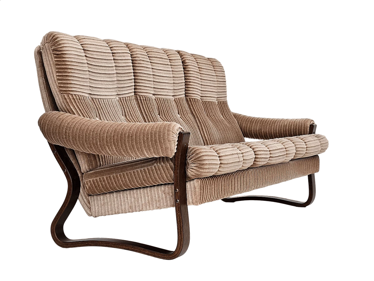 Danish three-seater corduroy and bentwood sofa, 1970s 17