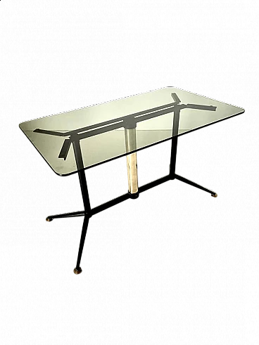 Smoked glass and brass coffee table, 1960s