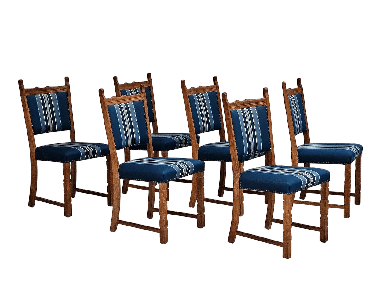 6 Danish oak and wool dining chairs, 1970s 16