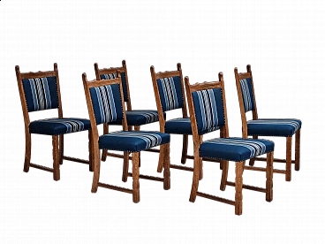 6 Danish oak and wool dining chairs, 1970s