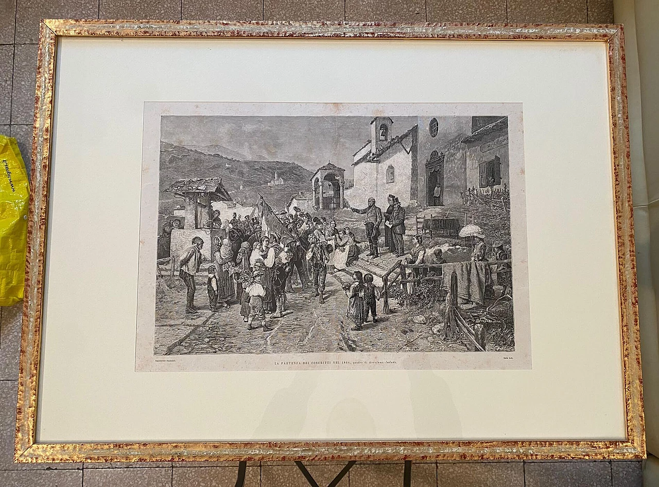 Riproduzione de La partenza dei coscritti del 1866 di Gerolamo Induno, stampa, fine '800 3