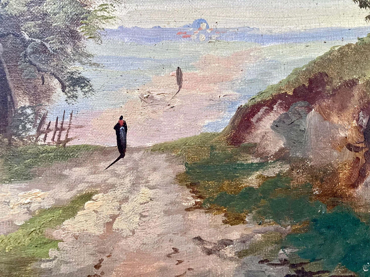 Paesaggio nello stile della Scuola di Barbizon, dipinto a olio, fine '800 3