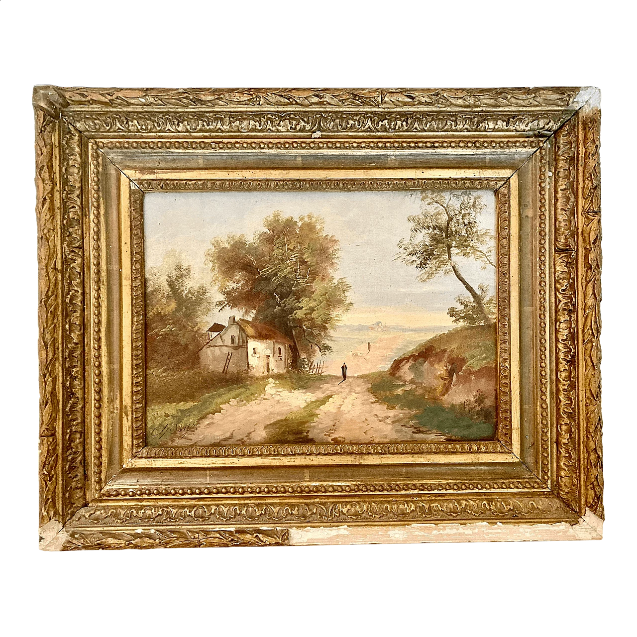 Paesaggio nello stile della Scuola di Barbizon, dipinto a olio, fine '800 5
