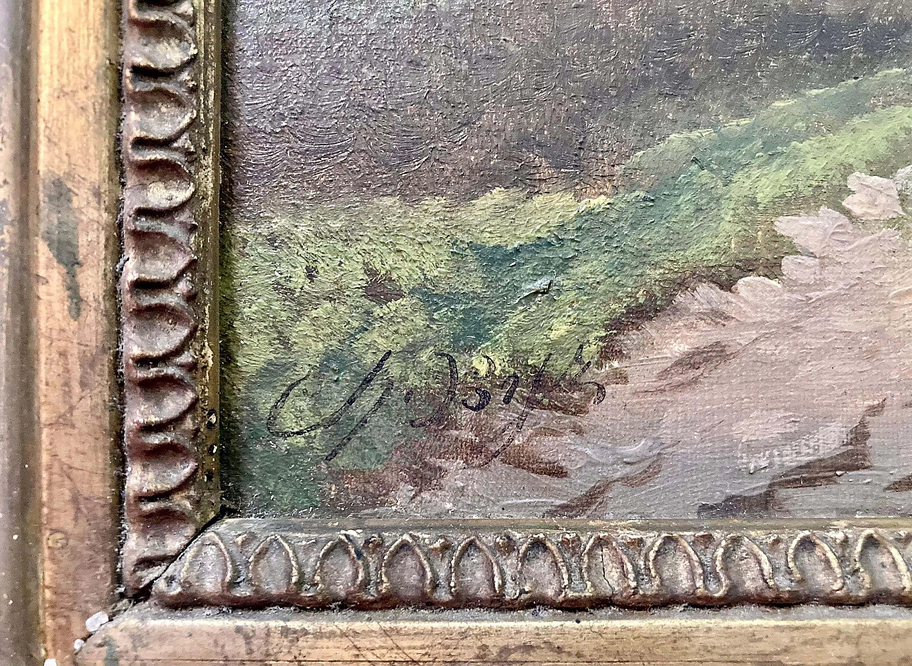 Paesaggio nello stile della Scuola di Barbizon, dipinto a olio, fine '800 6