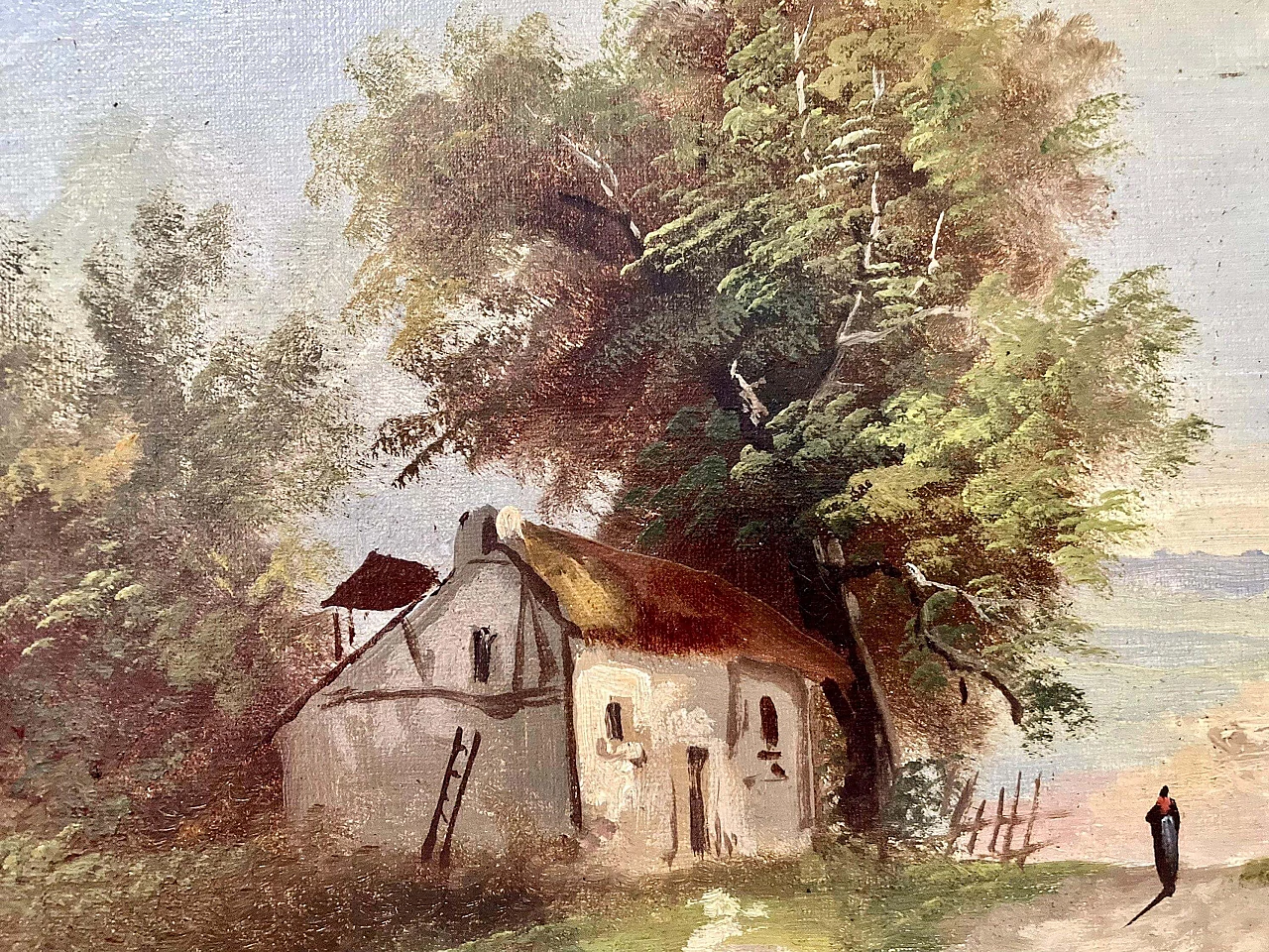 Paesaggio nello stile della Scuola di Barbizon, dipinto a olio, fine '800 7