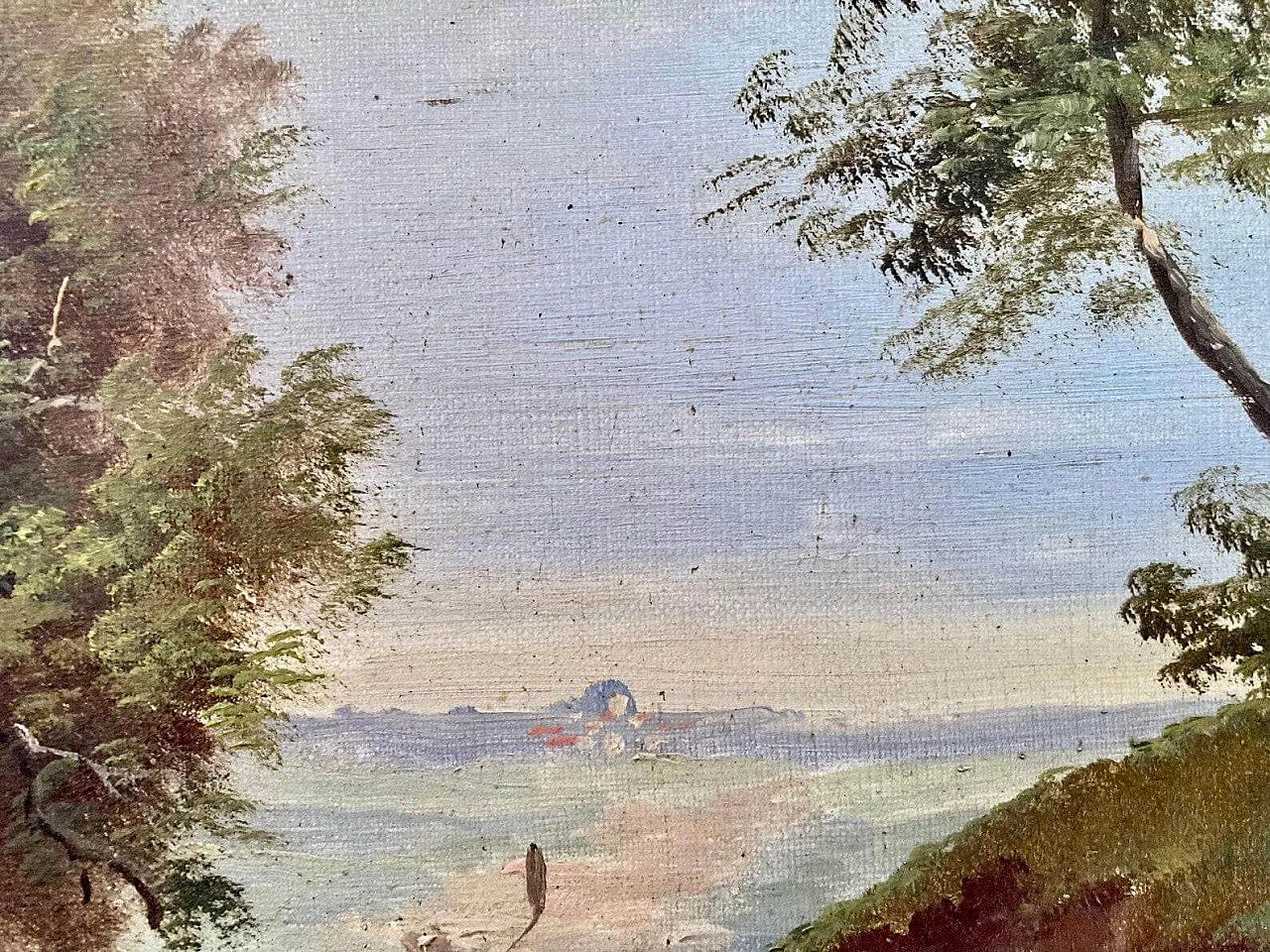 Paesaggio nello stile della Scuola di Barbizon, dipinto a olio, fine '800 8