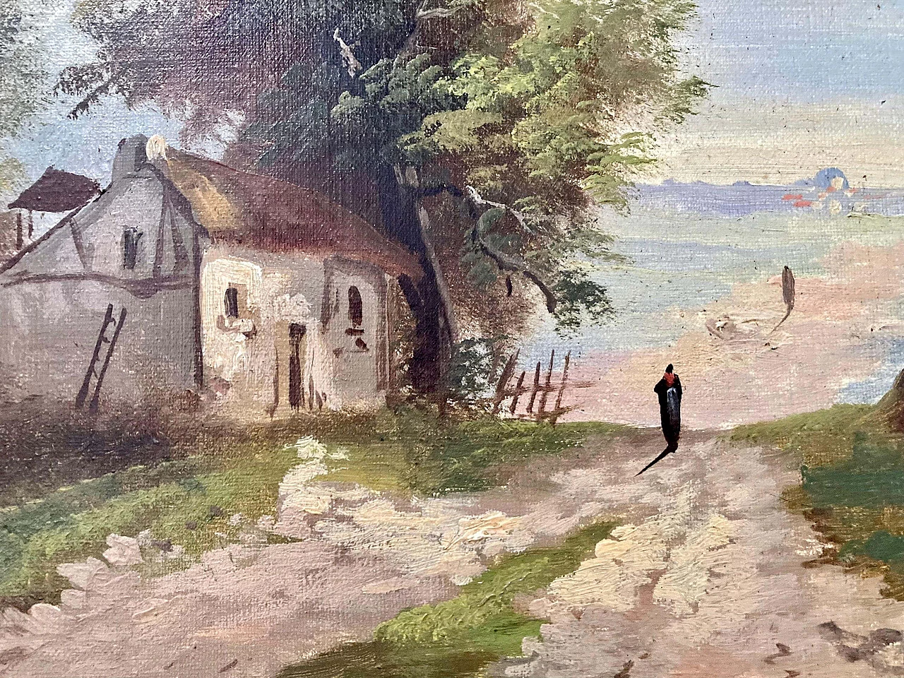 Paesaggio nello stile della Scuola di Barbizon, dipinto a olio, fine '800 12