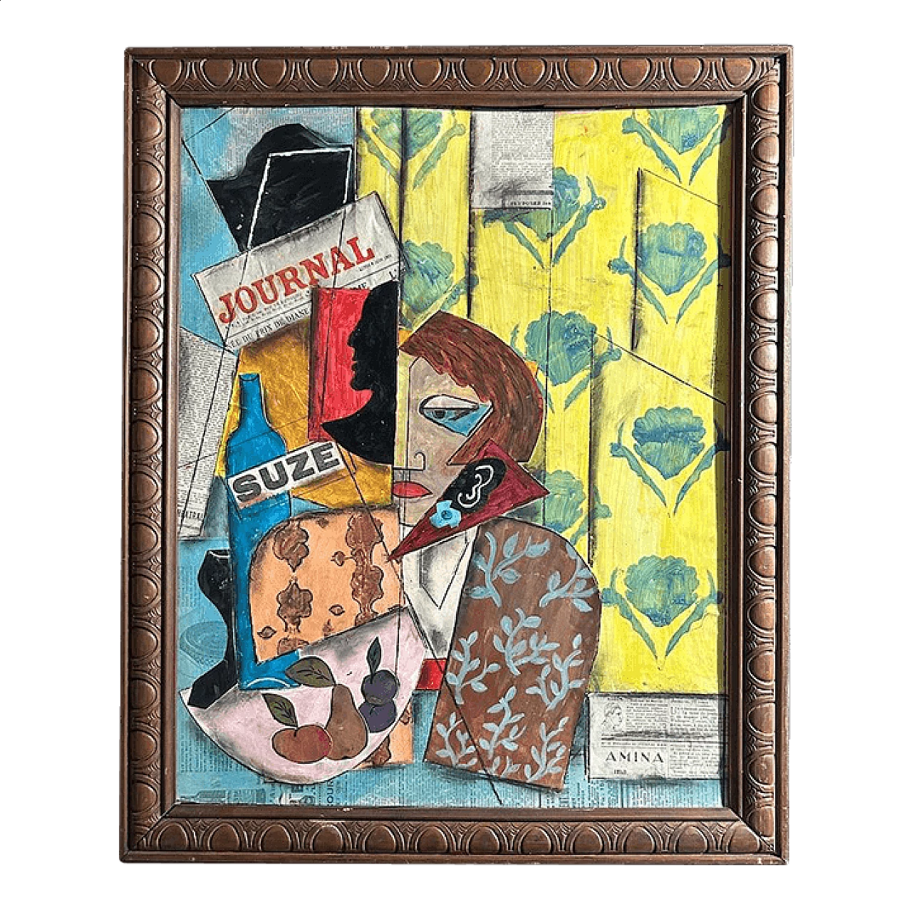 Cubist composition, oil painting and collage on panel, 1940s 4