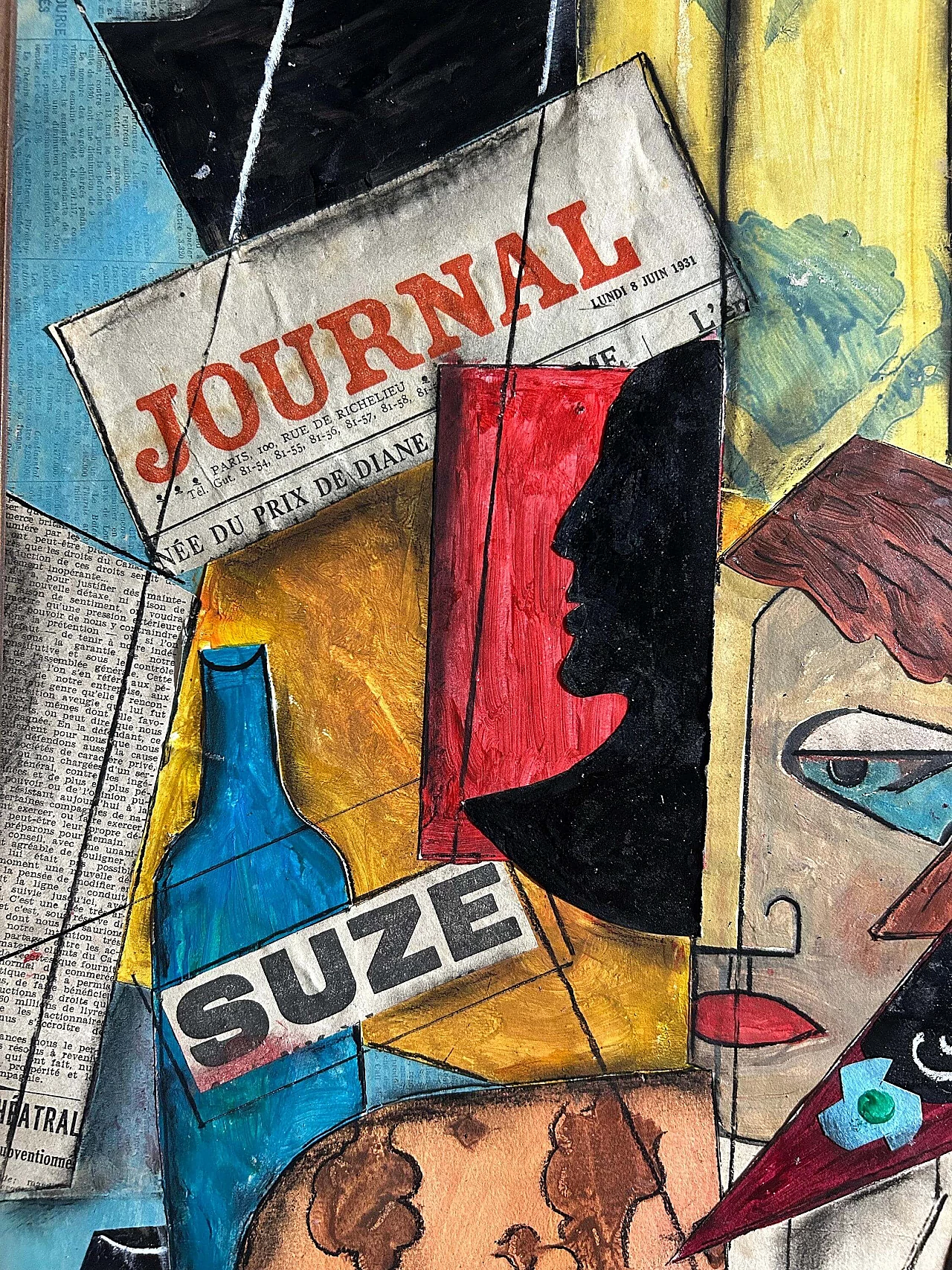 Cubist composition, oil painting and collage on panel, 1940s 6