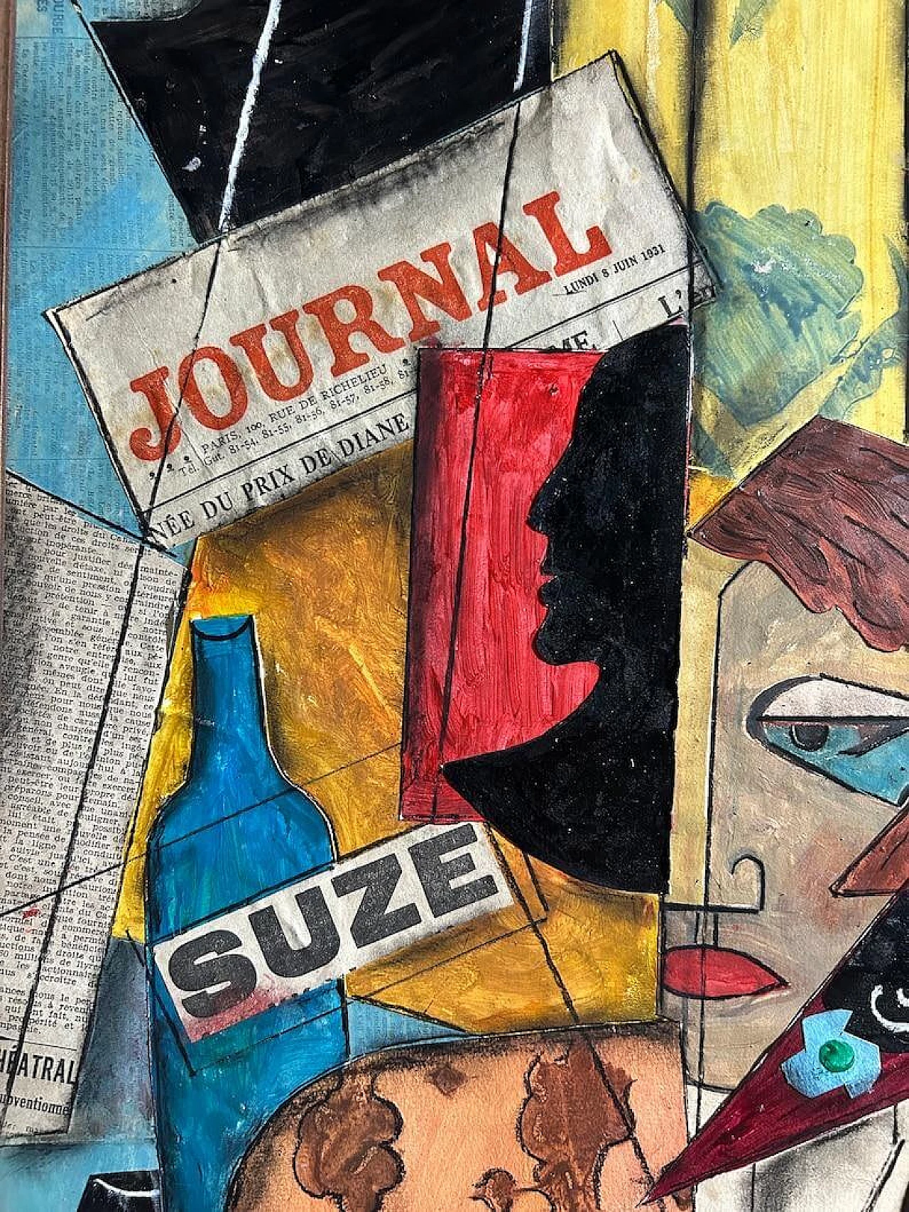 Cubist composition, oil painting and collage on panel, 1940s 9