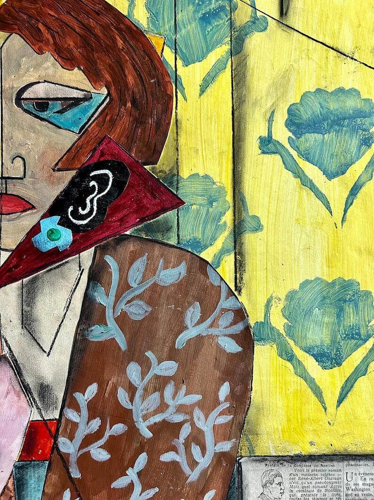 Cubist composition, oil painting and collage on panel, 1940s 10