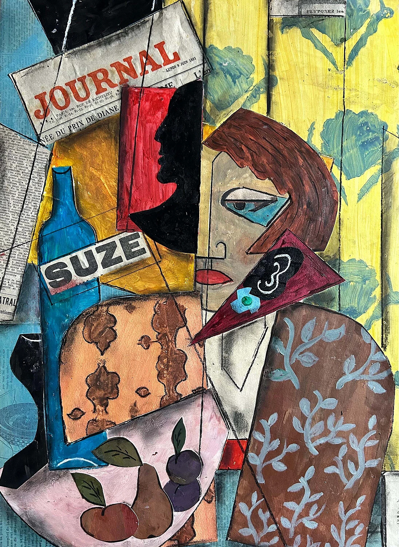 Cubist composition, oil painting and collage on panel, 1940s 11