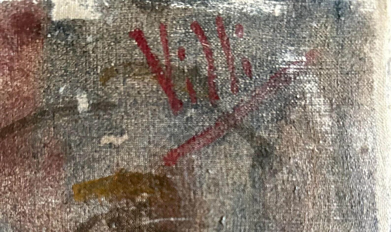 Portrait of woman with fan, oil painting on canvas, 1940s 2