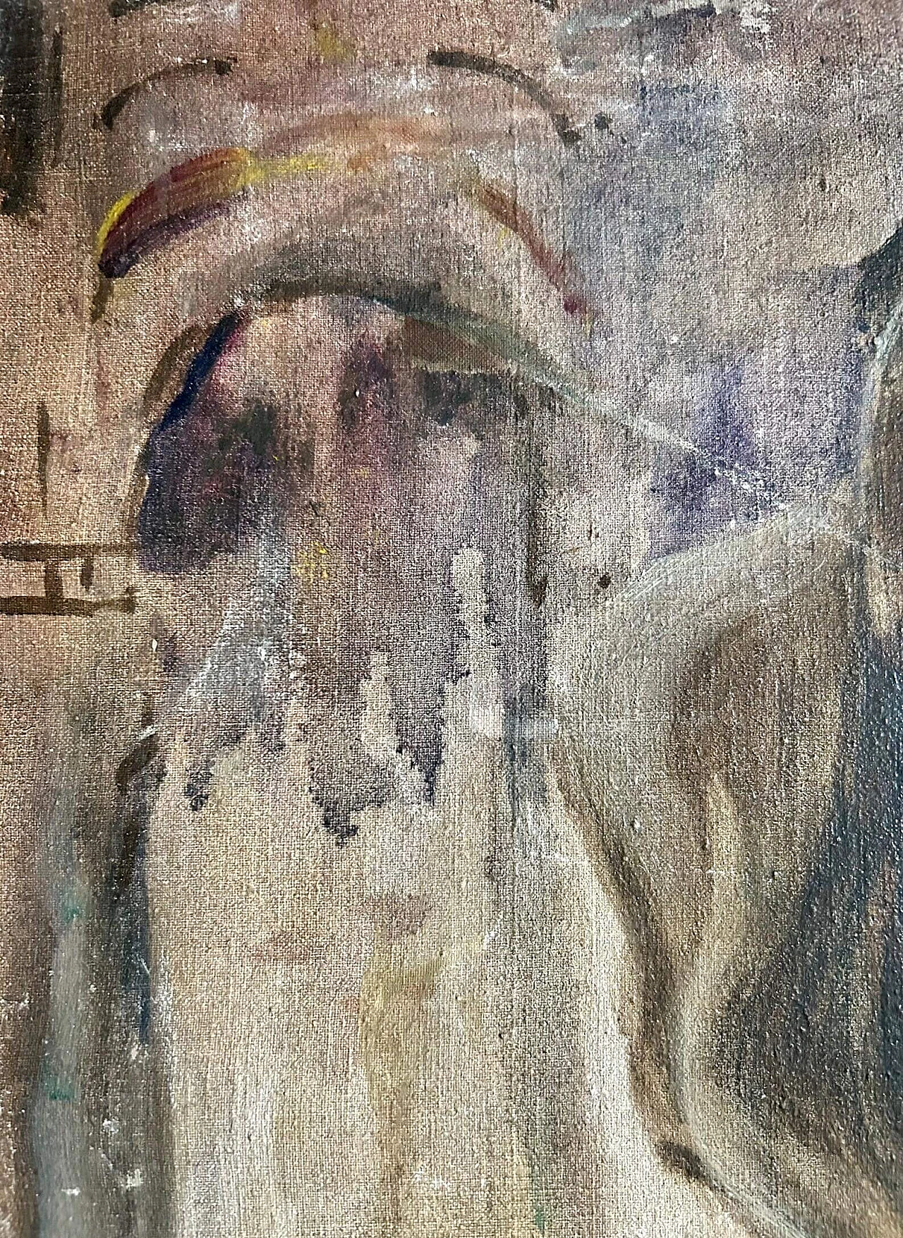 Portrait of woman with fan, oil painting on canvas, 1940s 4