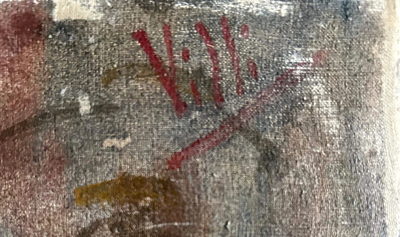 Portrait of woman with fan, oil painting on canvas, 1940s 9