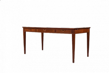 Fine wood desk with drawers and brass handles by Frits Henningsen, 1940s