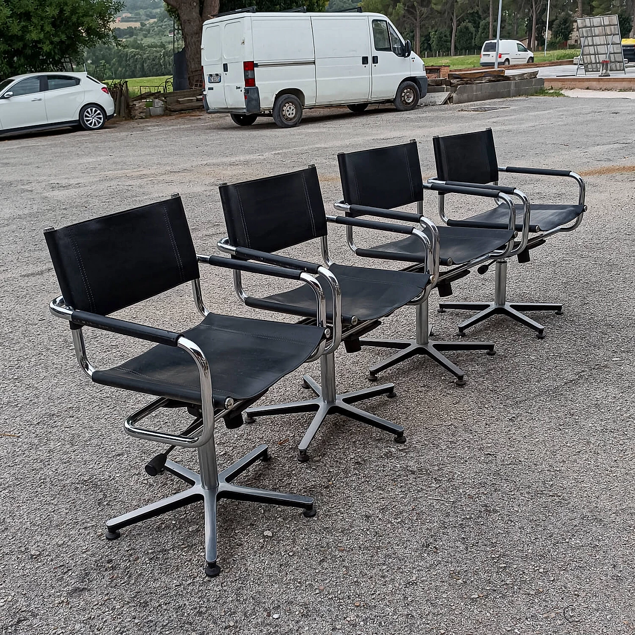 4 Metal and leather armchairs in the style of Mart Stam, 1980s 3