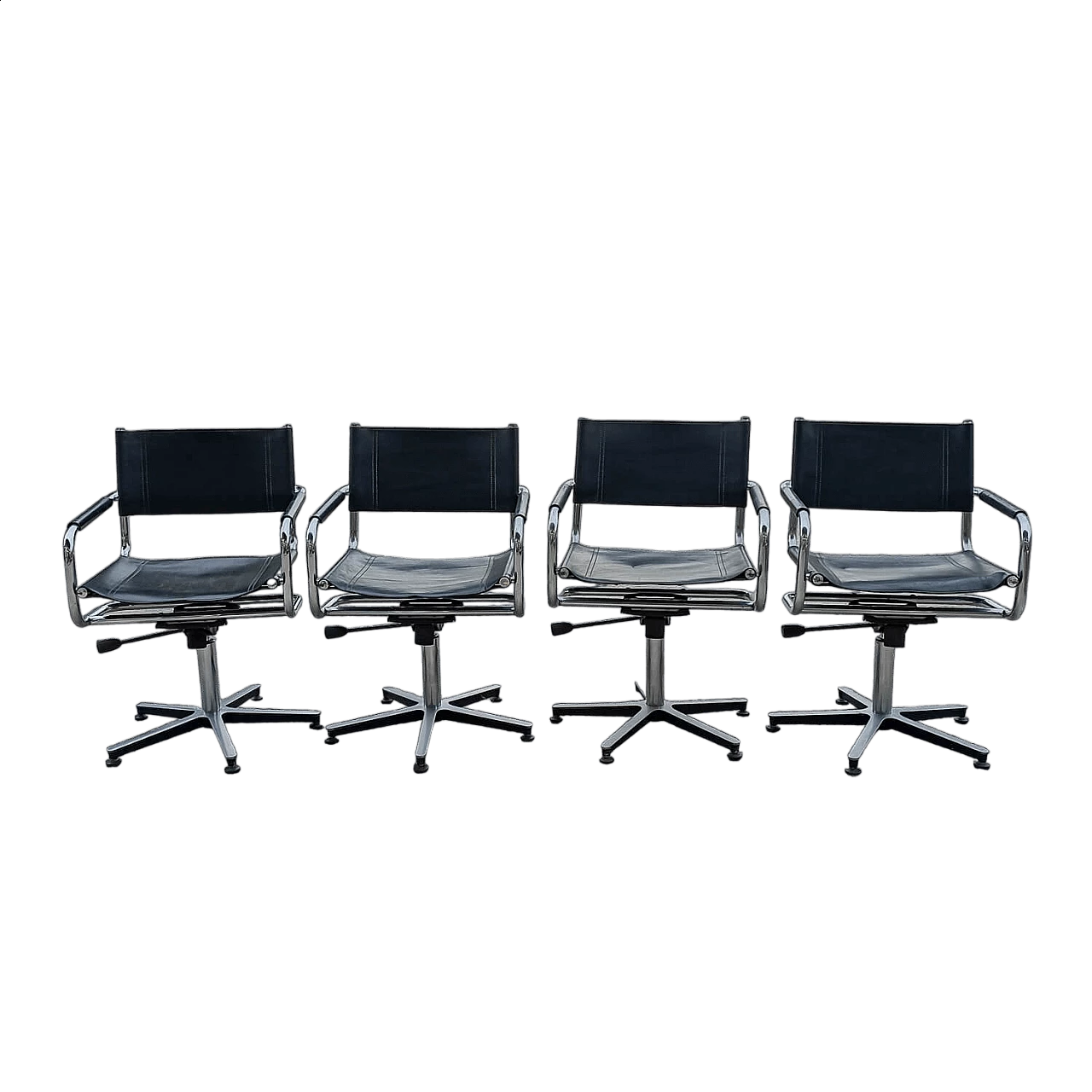 4 Metal and leather armchairs in the style of Mart Stam, 1980s 9