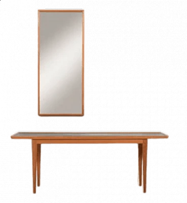 Entrance oak console table and mirror by Frits Henningsen, 1950s
